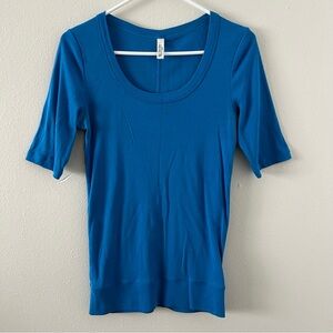 Vintage Y2K Victorias Secret VS Tee Shop Blue Half Sleeve Scoop Neck Top Size L